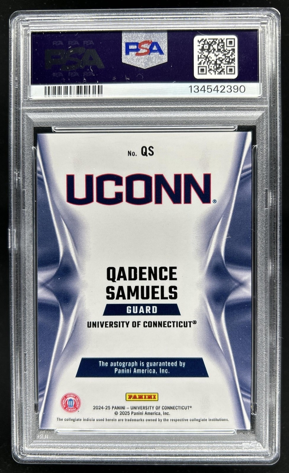 2024-25 UConn Basketball NIL Qadence Samuels Private Signings Auto #QS PSA 10 view 2