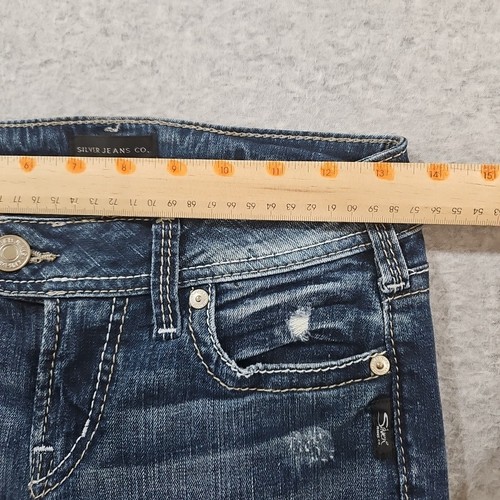 Pantalones de mezclilla plateados para mujer Tuesday bota ajustada tiro bajo mediano enjuague bigote talla 25 - Imagen 5 de 10