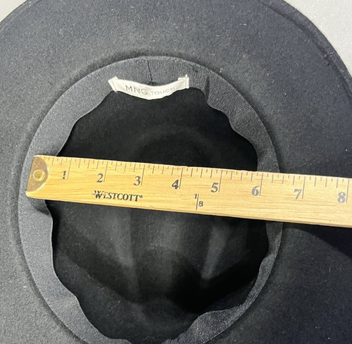 MNG Black Felt Fedora Hat Womens One Size Black Chain Ribbon - Picture 7 of 9