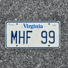 1980 Virginia Vanity License Plate Auto Tag 2 Garage Decor Initials Name MHF 99