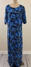 JOHNNY WAS Womens XL Blue Calanthe Floral Mesh Midi Short Sleeve Boho Dress EXC