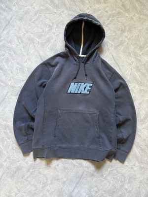 Vintage Nike Hoodie Mens M Navy 90s Baggy Surf Skate Center Swoosh Faded
