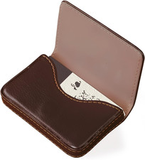 Business Card Holder, Slim Brown PU Leather Card Case for Men  Women with Magne