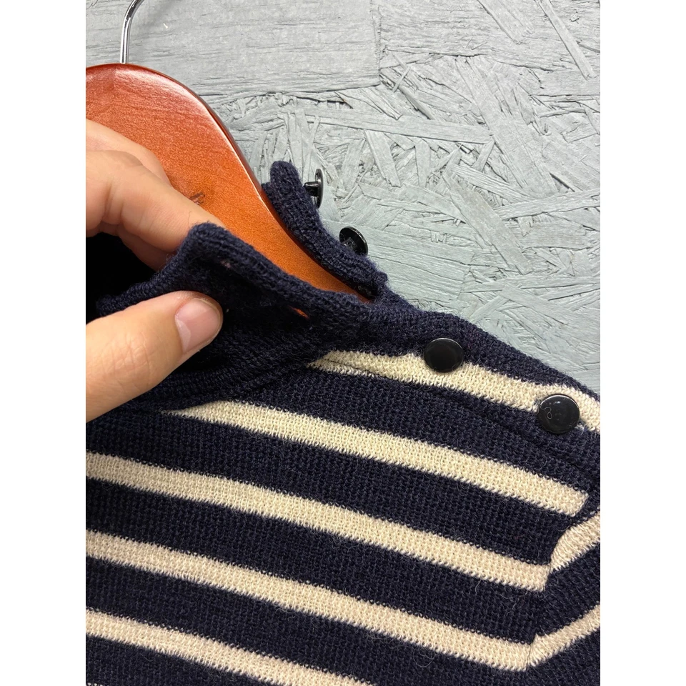 Suéter Comme des Garcons Play Mujer S Azul Marino Beige Lana Rayas Cuello Alto Corazón Foto 4 de 4