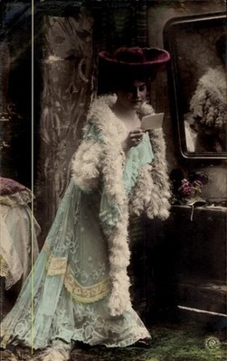 Postcard Woman Reading a Letter, Hat, Mirror - 11181718