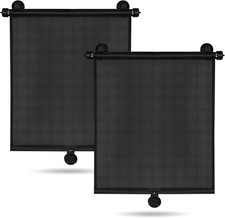 2 Pack Car Side Window Sun Shade - Retractable Roller 2 Black