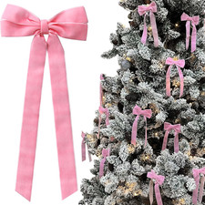 12Pcs Pink Velvet Bows for Christmas Tree and Holiday Decor, 5in x 10in