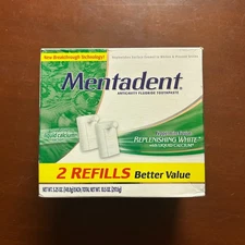 Mentadent 2 Refill Pack Peppermint Fusion Replenishing White W/ Calcium 5.25oz