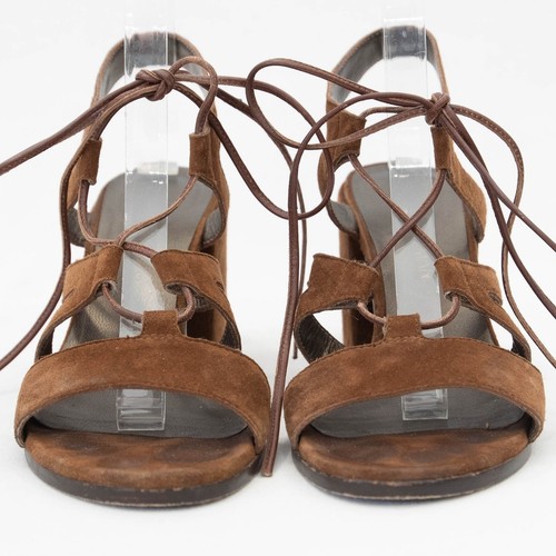 Stuart Weitzman Walnut Suede Tie Girl Bingo Sandals Heels Size 7.5 - Picture 3 of 13