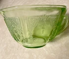 1930s Depression Vaseline Glass Green Princess Pattern, Cream Soup Cup.