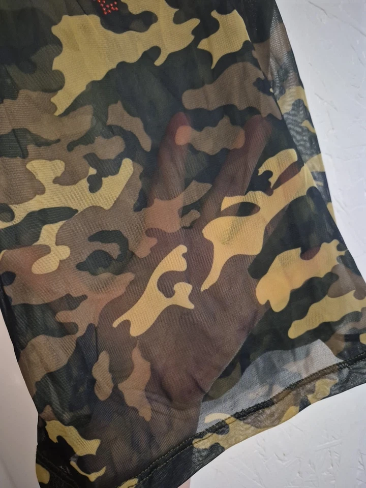 CAMISOLA CAMISOLA CAMUFLADA ÍNTIMA PLAYBOY Y2K De Colección Ver a Través Roja Estrás Cabeza de Conejo M Foto 4 de 4