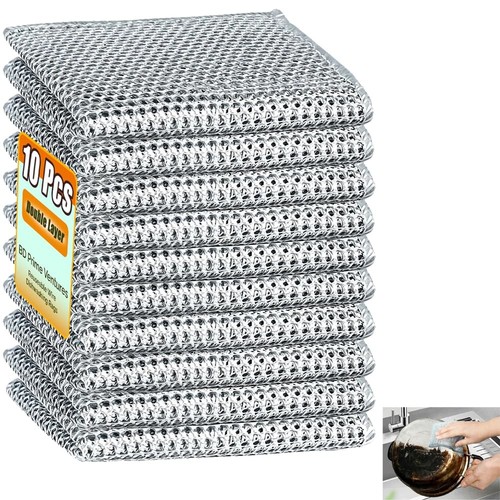10 Pcs Reusable Wire Dishwashing Rags - Multipurpose Non-Scratch Scrubbing Pa...
