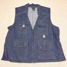 Vtg Scandia Woods Denim Vest Mens XL Pockets Outdoor Classic Fishing Hunting
