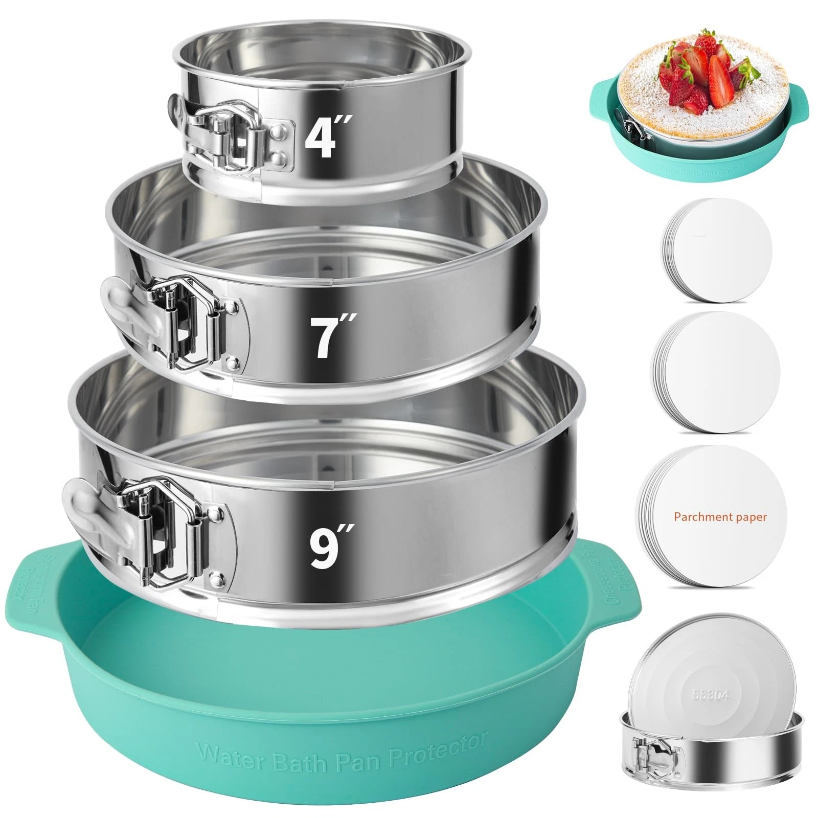 Springform Pan Set of 3 - 4, 7, 9 Inches and 10 Inch Silicone Cheesecake Pan