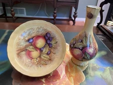 Aynsley England Orchard Gold Fruit Bud Vase & Footed Bowl