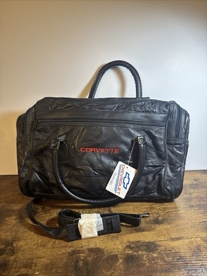 Corvette Handles Leather Carryall Dufflebag Luggage Bag Multi Pockets Full Zip