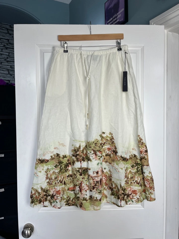 TAHARI LINEN MIDI SKIRT Printed Blend SIZE LARGE UK 14-16 - Image 2 of 4