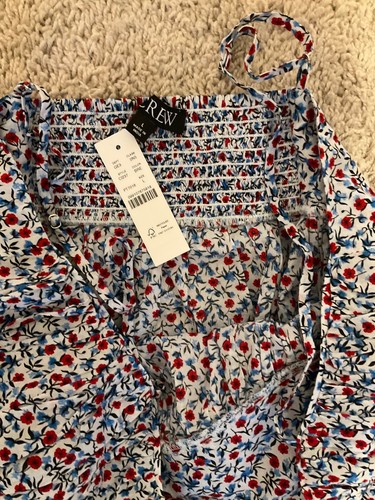 J.CREW COTTON VOILE EMPIRE-WAIST DRESS IN POPPY PRINT SIZE L BLUE RED CI237 - Picture 5 of 12