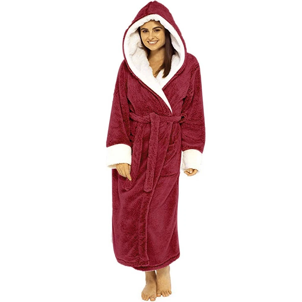 Ladies Dressing Gown Long Hooded Bathrobe Soft Fluffy Cosy Robe for Women - image 3 of 4