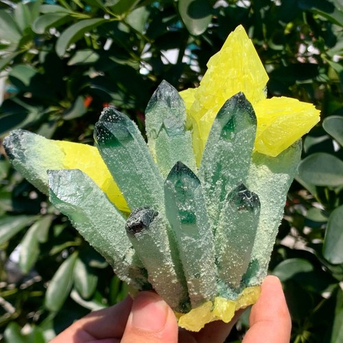 Cuarzo fantasma verde nuevo de 1,36 lb con muestra mineral en racimo de azufre amarillo - Imagen 11 de 15
