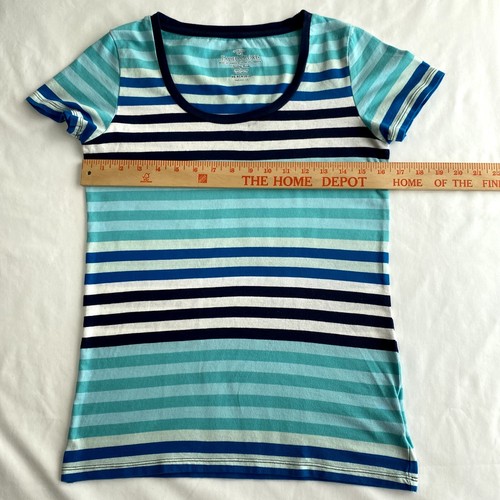 Faded Glory T-shirt Top Size XS (0-2) Women Stripe White Black Blue Green Cotton - Picture 7 of 13