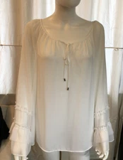 MARLED Reunited Clothing Womens White Flowing Blouse - Keyhole Neckline - Size L