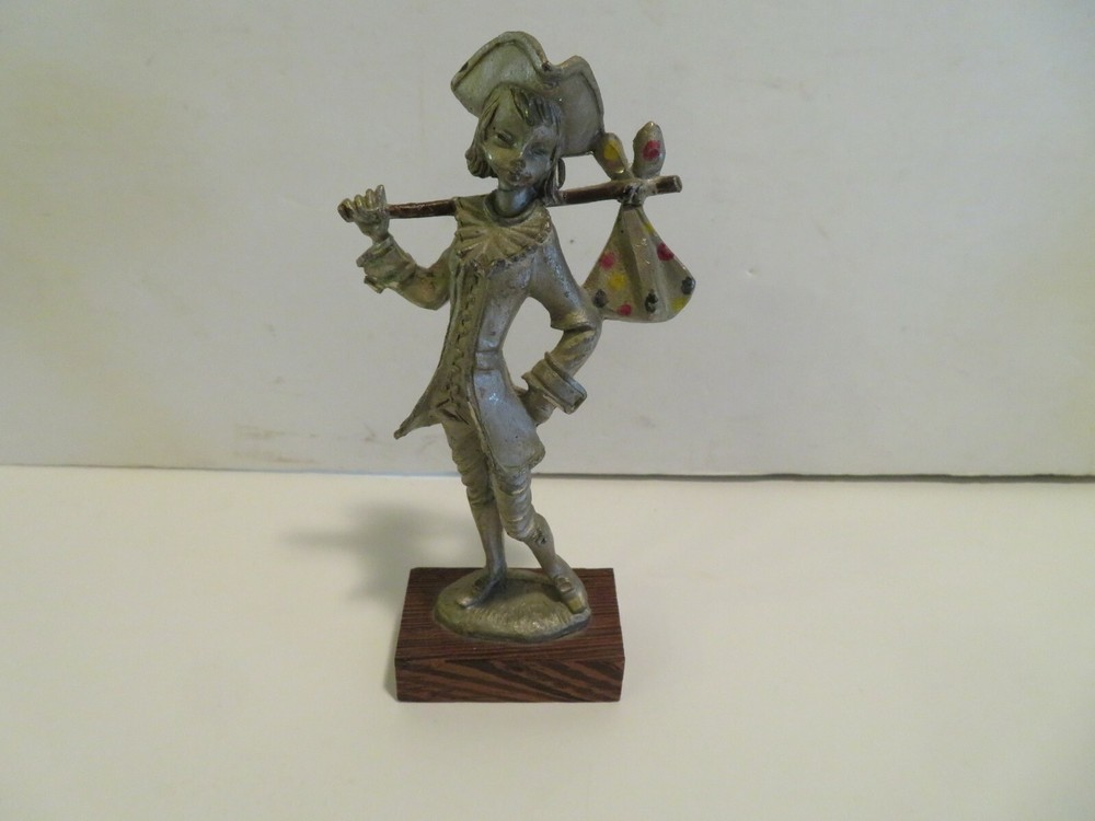 Nichel Argentato MAN HOBO BAG  Pewter(?) Figurine Made in Italy 5 INCH WOOD