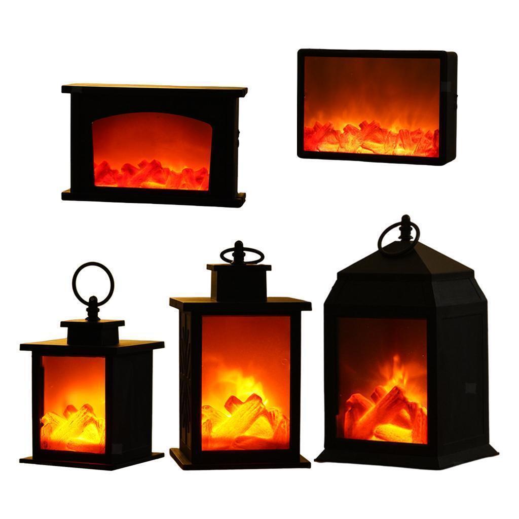 LED Fireplace Lantern Flameless Log Fire Effect Lamp Home Decor Night Light  | eBay