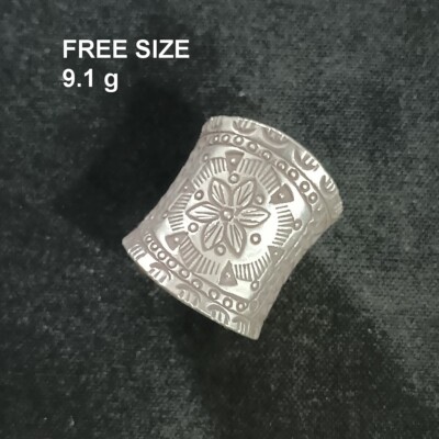 FINE SOLID SILVER RING FIXED SIZE VINTAGE 9g FLOWER ENGRAVED BAND #RR079
