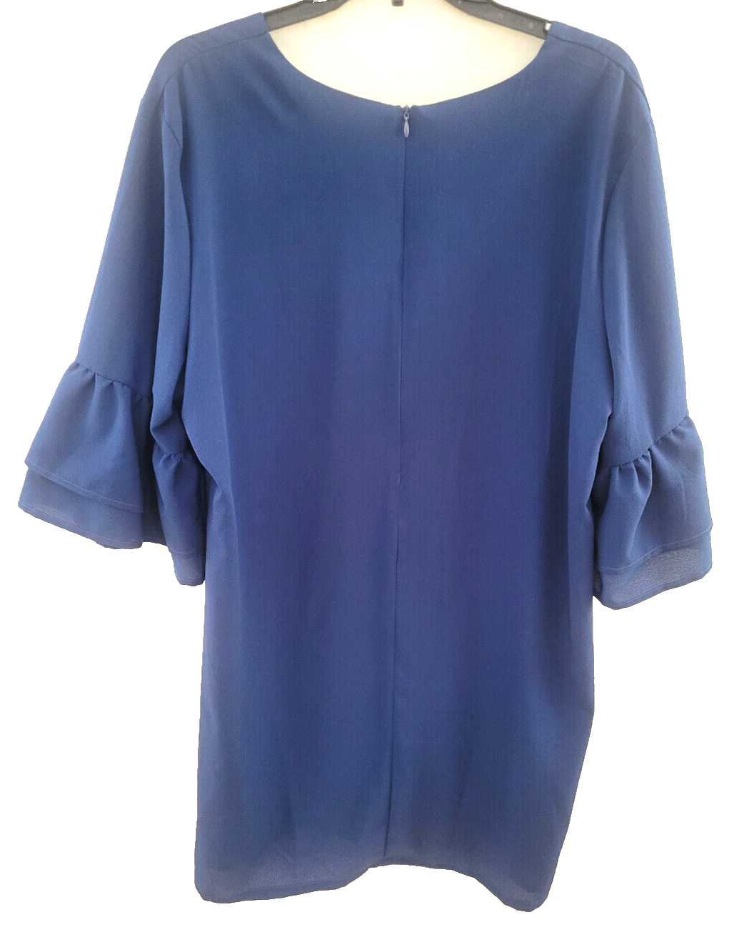 BELONGSCI Women's Blue Shift DRESS XXL 2 Extra Large Knee Length VNeck