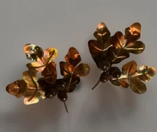 Pair Vintage MCM Copper Oak Leaf With Wooden Acorn Wall Hangings