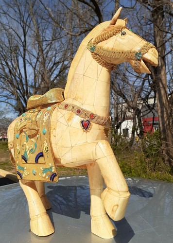 Statua vintage cinese piastrelle ossee orientali antica campo di guerra cavallo decorazione arte decorazione - Foto 3 di 12