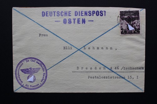 1941? DT REICH GENERALGOUVERNEMENT DIENSTPOST OSTEN Mi Nr. 22 DRESDEN STEMPEL!