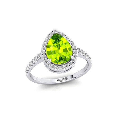 Anniversary Gift For Her Natural Peridot Gemstone Halo Ring 14k Rose Gold - Picture 3 of 10