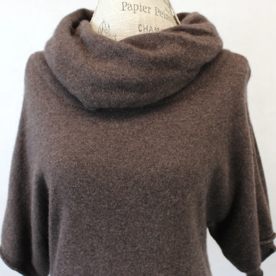 Vestido Suéter Kenar 2 Capas 100% Cachemira Marrón Cuello Tortuga Manga Corta Mediano Foto 3 de 4