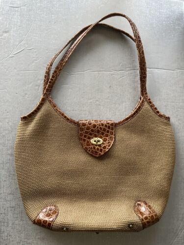 Eric Javits tan woven leather shoulder tote bag h… - image 1