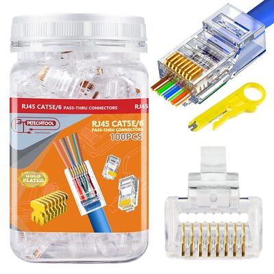 RJ45 CAT6 Connector End Pass Through Ethernet Cat6 Ends 8P8C Modular Plug for...