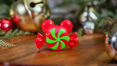 Disneyland 2024 Mickey Icon Red & Green Peppermint Christmas Holiday Glow Cube