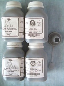 4 InkOwl Toner Refill Kit for BROTHER TN-350 - Funnel, 4 Bottles, 1 Partly Used