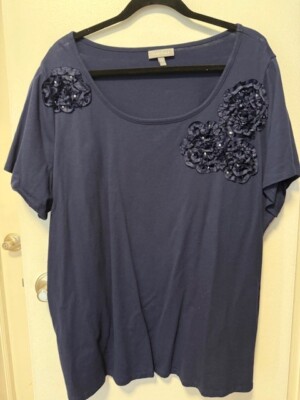 ESSENTIALS SHORT SLEEVE NAVY PULLOVER WOMEN'S PLUS SIZE COTTON TOP 2X - NWOT