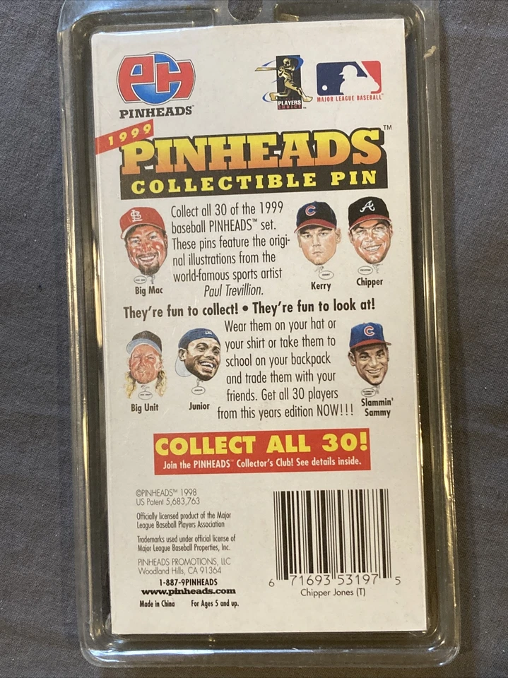 Pinheads Collectible Pin 1999 Edtion on Card First Edition Chipper Jones - Image 2 of 4