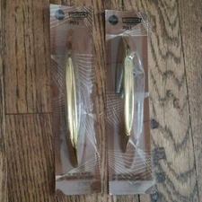 2 Mid-century Drawer Pulls Brass 2 3/4" center 4 1/2 overall Sears Craftsman NOS