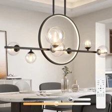 Modern 7 Light Dining Room Chandelier,37.4" Black Dimmable Linear Pendant Lights
