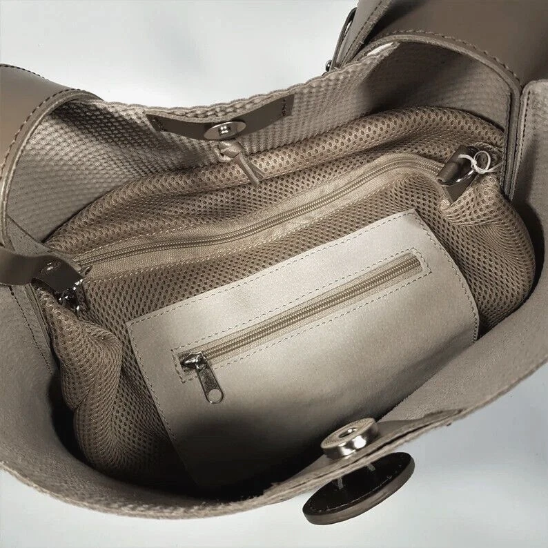 COACH Borsa donna fatta a mano VERA PELLE shopper beige scuro tracolla tote borsetta