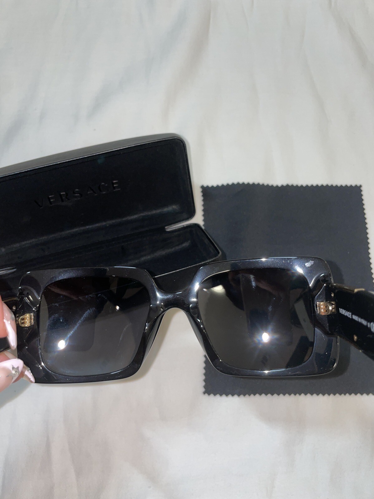 Versace Rectangle Sunglasses - Black/Grey Lens (V… - image 4