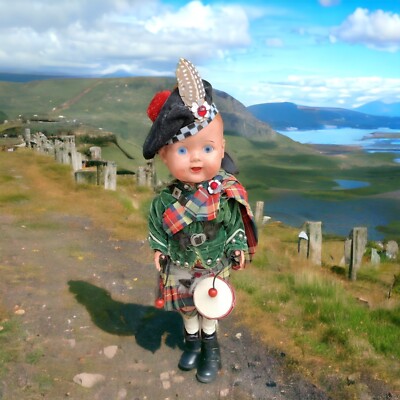 Vintage Scottish Walking Head Turner, Boy Banging Drum 12'' 1950s TLC