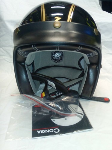 CASCO JET LAZER CONGA COL. NERO LUCIDO GRAFICA ORO | eBay