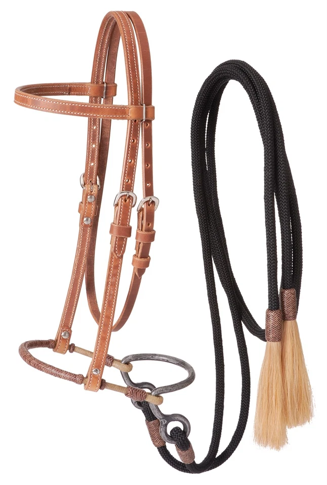ROYAL KING Leather Training Headstall with Bosal - Bumper - Cord Split Reins