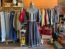Vintage Gunne Sax Corset Dress, 70s Prairie Dress w/ Corset Bodice, XS/S