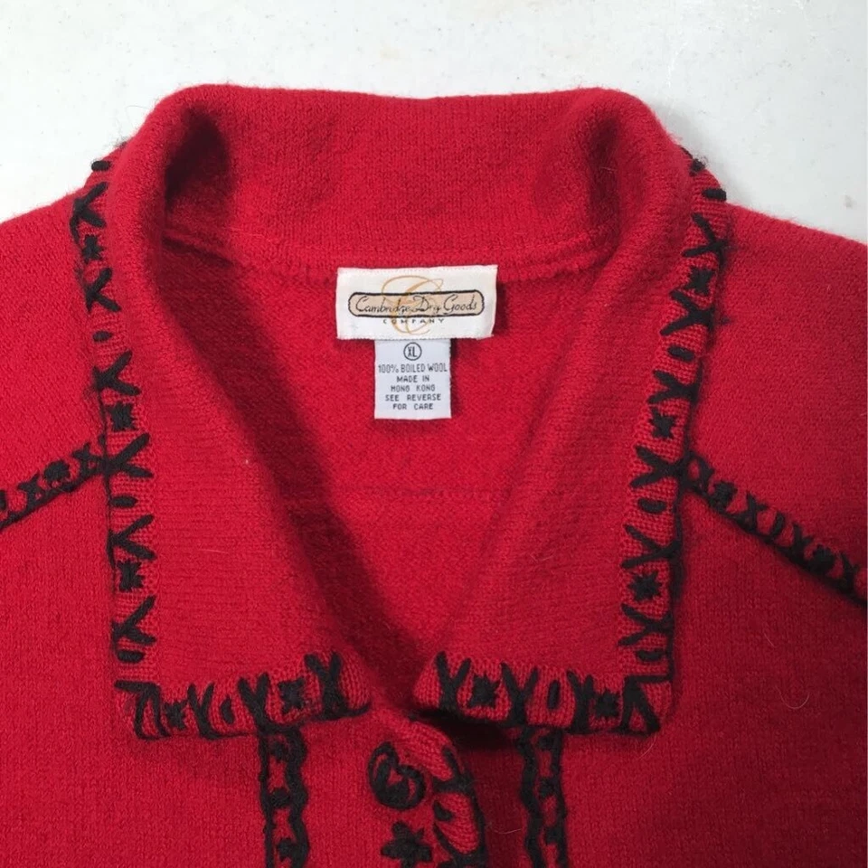 Cambridge Dry Goods Womens Sweater Vest Red Stitched Boiled Wool Button Front XL - Image 3 of 4